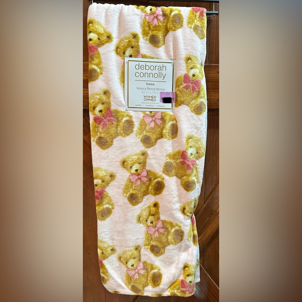 Pink Teddy Bear Fleece Throw Blanket